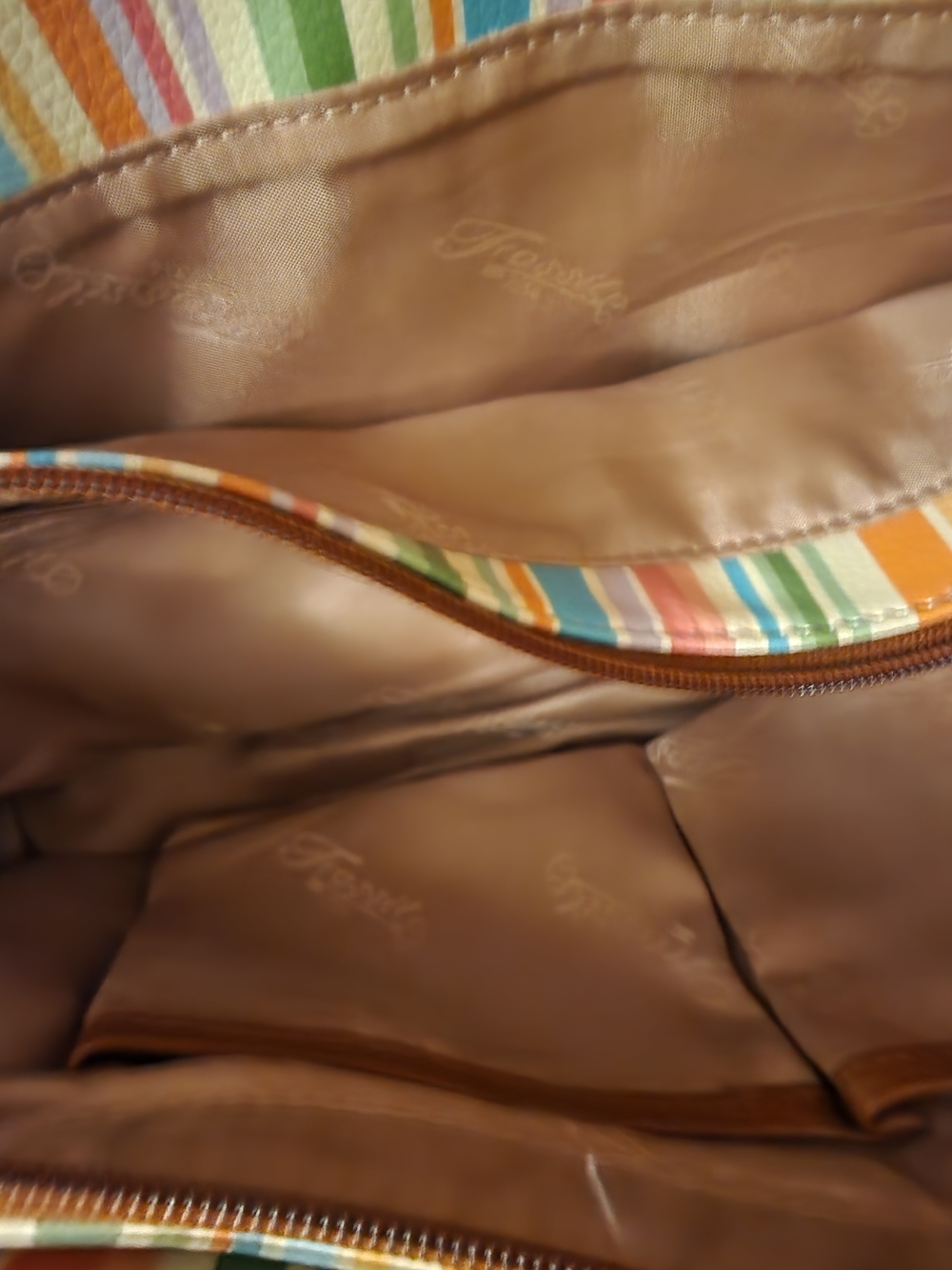 Fossil Striped Multicolor Shoulder Bag with Brown Leather Straps - Picture 4 of 5